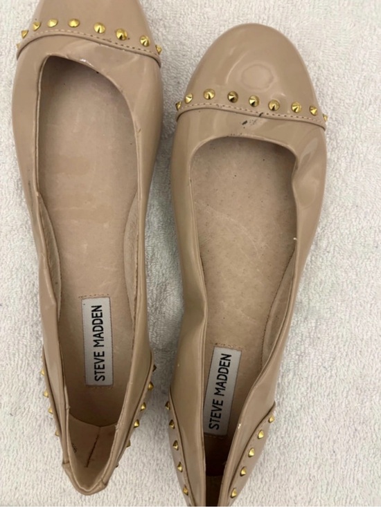 Steve Madden Shoes - Steve Madden Beige Patent Ballet Flats with Gold Studs